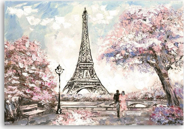 Quadro-su-tela,-Torre-Eiffel-di-Parigi-rosa-come-dipinto