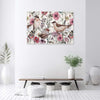 Quadro-su-tela,-Uccelli-e-farfalle-nel-prato