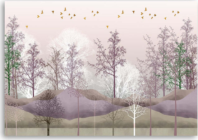 Quadro-su-tela,-Uccelli-sopra-la-foresta