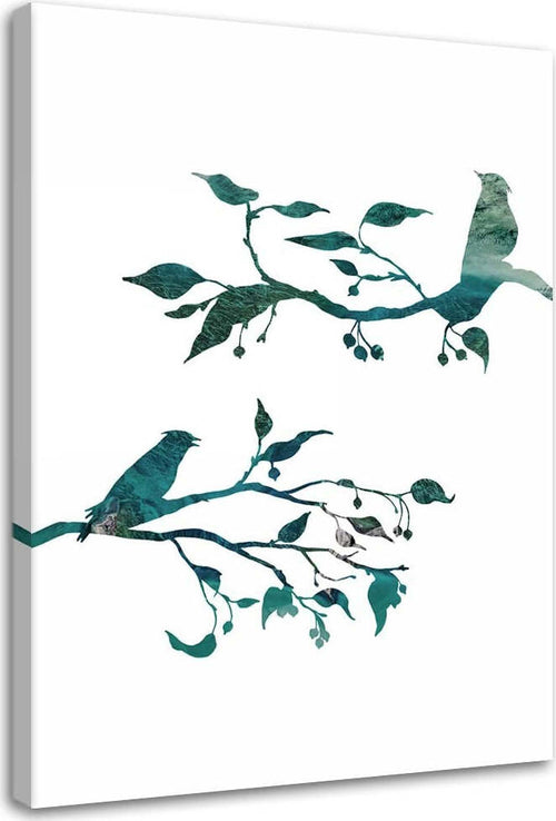 Quadro-su-tela,-Uccelli-sui-rami-Natura