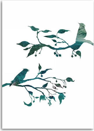 Quadro-su-tela,-Uccelli-sui-rami-Natura