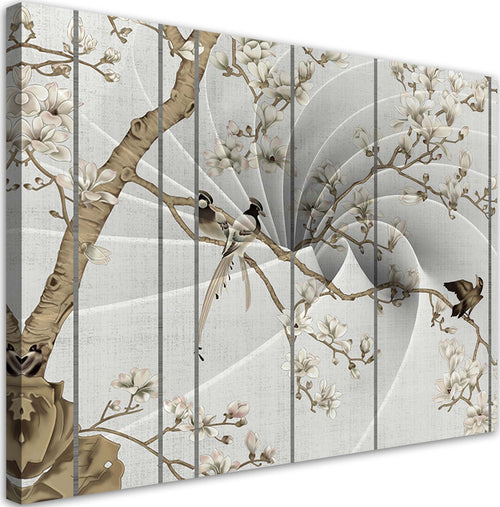 Quadro-su-tela,-Uccelli-sull'albero-magnolia