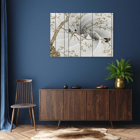 Quadro-su-tela,-Uccelli-sull'albero-magnolia