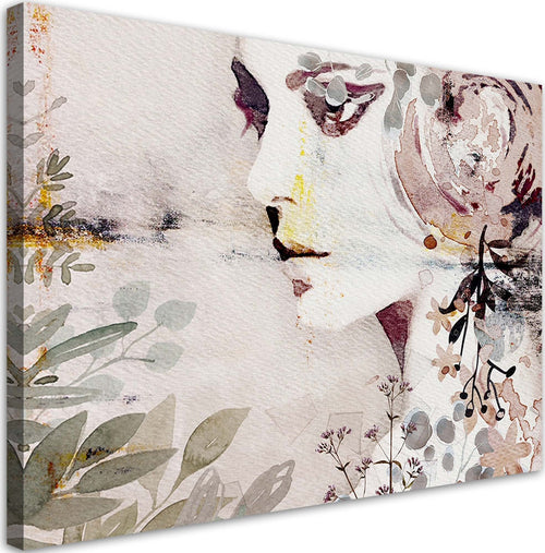 Quadro-su-tela,-Un-volto-astratto-di-una-donna-con-fiori
