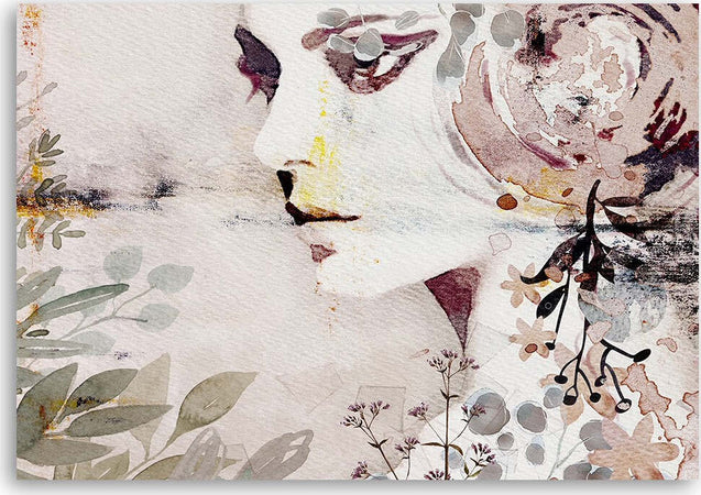 Quadro-su-tela,-Un-volto-astratto-di-una-donna-con-fiori