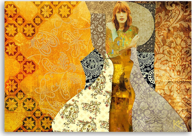 Quadro-su-tela,-Una-donna-su-uno-sfondo-decorativo