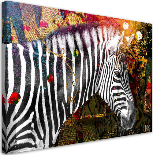 Quadro-su-tela,-Zebra-su-uno-sfondo-colorato