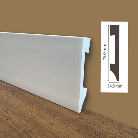 Battiscopa Quadro in POLIMERI linea BASICBOARD 75x14mm - BIANCO pitturabile (prezzo al metro)
