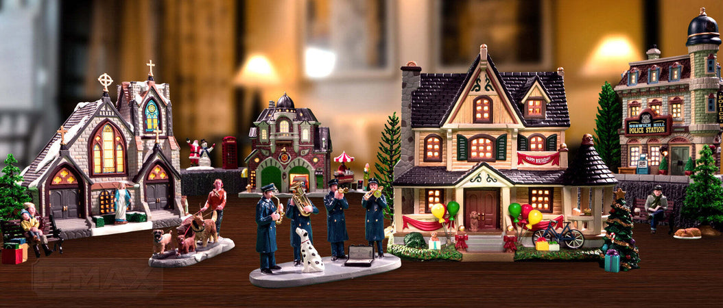 Quartiere natalizio con negozi e clienti dotato di luci in poliresina per villaggio di Natale Casa e cucina/Decorazioni per interni/Addobbi e decorazioni per ricorrenze/Decorazioni natalizie/Oggettistica MagiediNatale.it - Altamura, Commerciovirtuoso.it