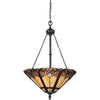 Lampadario Tiffany Cambridge Acciaio Bronzo Vintage 3 Luci E27