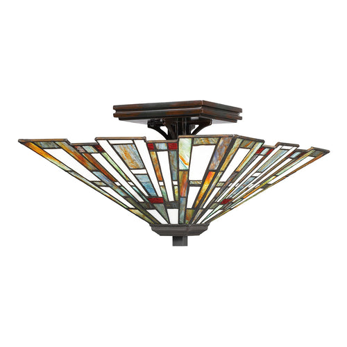 Plafoniera Tiffany Maybeck Acciaio Bronzo Valiant 2 Luci E27
