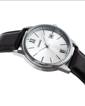 Orologio Casio per uomo, MTP-V002L-7B3, cinturino in pelle nero, movimento al quarzo, impermeabile