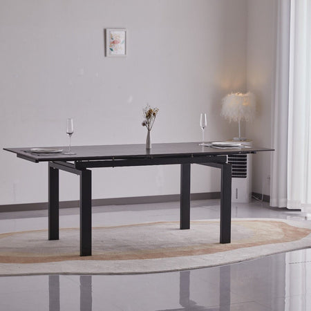 Tavolo "Antares" con gambe in metallo e piano in marmo, design moderno, 140/200 x 90 x h 76 cm
