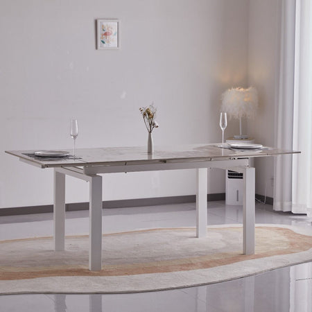 Tavolo "Antares" con gambe in metallo e piano in marmo, design moderno, 140/200 x 90 x h 76 cm