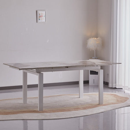 Tavolo "Antares" con gambe in metallo e piano in marmo, design moderno, 140/200 x 90 x h 76 cm