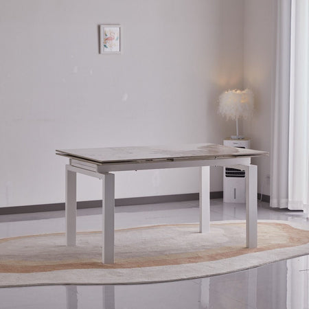 Tavolo "Antares" con gambe in metallo e piano in marmo, design moderno, 140/200 x 90 x h 76 cm