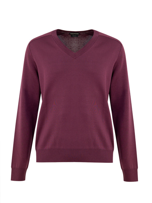 Tom Ford Maglione V-Neck in Seta Viola da uomo