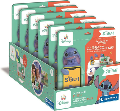 CLEMENTONI Disney Proiettore Raccontastorie Plus + Cartuccia Proiettore Stitch - Storyteller Disney, Proiettore Storie Bambini Italiano, Cantastorie Con Proiezione, Educativo Elettronico Parlante, con estensione per storie di Stitch, 17507 + 17584