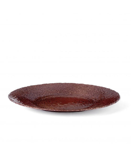 Centrotavola Evviva 5709, piatto in vetro rame diametro 32 cm, con decoro interno a rilievo chicchi di riso e finitura liscia esterna.