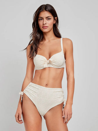 Bikini Gisela 2/30188BT taglia M/3, top con ferretto e imbottitura, slip alto regolabile, stampa geometrica, stile elegante e contenitivo.
