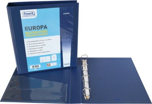 Raccoglitore personalizzabile Europa - 4 anelli a D 40 mm - dorso 5 cm - 22x30 cm - blu - Favorit Cancelleria e prodotti per ufficio/Archivio ufficio e accessori per scrivania/Raccoglitori e accessori per raccoglitori/Raccoglitori/Raccoglitori a leva per documenti Eurocartuccia - Pavullo, Commerciovirtuoso.it