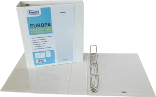 Raccoglitore personalizzabile Europa - 4 anelli quadri 65 mm - dorso 8 cm - 22x30 cm - bianco - Favorit Cancelleria e prodotti per ufficio/Archivio ufficio e accessori per scrivania/Raccoglitori e accessori per raccoglitori/Raccoglitori/Raccoglitori a leva per documenti Eurocartuccia - Pavullo, Commerciovirtuoso.it