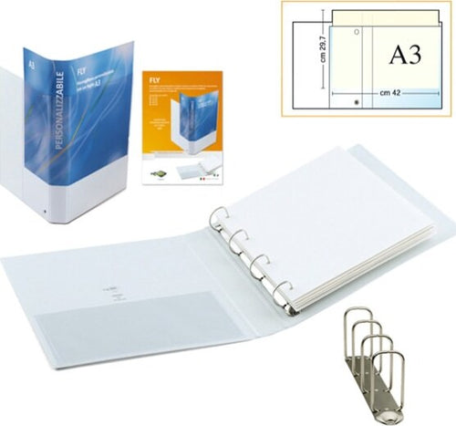 Raccoglitore personalizzabile Fly - 4 anelli a Q 65 mm - dorso 9 cm - 22 x 30 cm - bianco - Sei Rota Cancelleria e prodotti per ufficio/Archivio ufficio e accessori per scrivania/Raccoglitori e accessori per raccoglitori/Raccoglitori/Raccoglitori a leva per documenti Eurocartuccia - Pavullo, Commerciovirtuoso.it