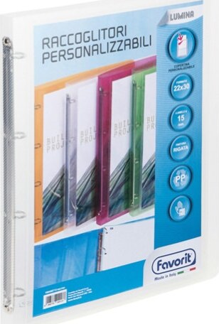 Raccoglitore personalizzabile Lumina - PP - 4 anelli tondi D15 - 22x30cm - trasparente - Favorit Cancelleria e prodotti per ufficio/Archivio ufficio e accessori per scrivania/Raccoglitori e accessori per raccoglitori/Raccoglitori/Raccoglitori ad anelli Eurocartuccia - Pavullo, Commerciovirtuoso.it