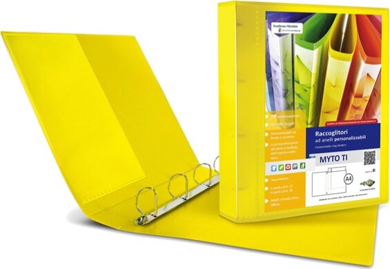 Raccoglitore personalizzabile Myto TI - 4 anelli a D 17 mm - dorso 2 5 cm - 22x30 cm - giallo - Sei Rota Cancelleria e prodotti per ufficio/Archivio ufficio e accessori per scrivania/Raccoglitori e accessori per raccoglitori/Raccoglitori/Raccoglitori a leva per documenti Eurocartuccia - Pavullo, Commerciovirtuoso.it