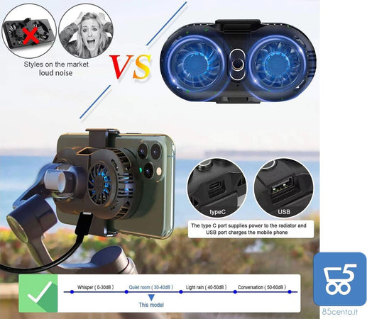 Radiatore per Cellulare con Doppio Chip di Raffreddamento a Semiconduttore per tutti i tipi di cellulare da 4,5 a 7 pollici Live Streaming, Outdoor Vlog, giochi mobili