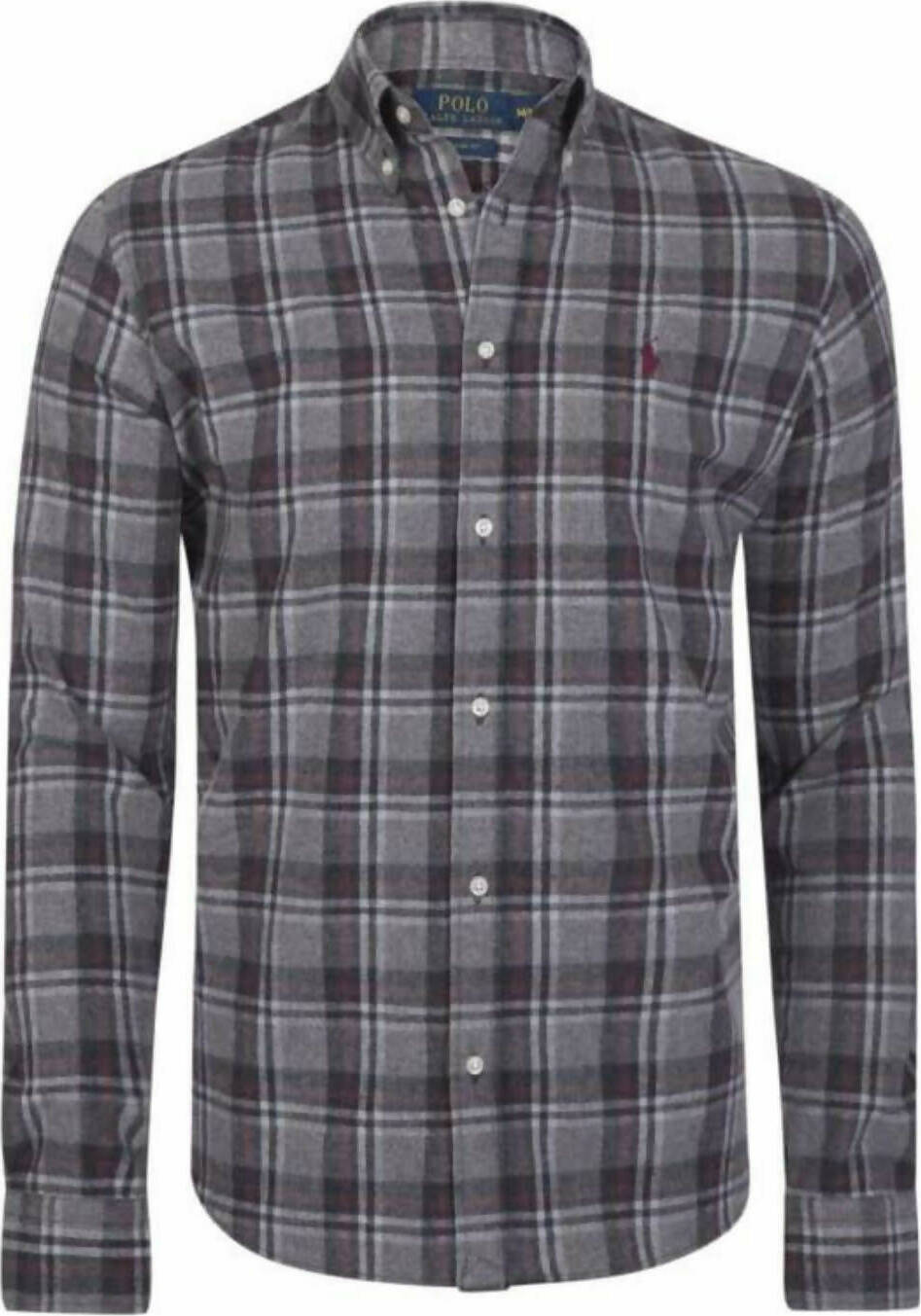 Ralph Lauren Camicia Uomo Quadri Grigia Rossa Flanella Regular Fit