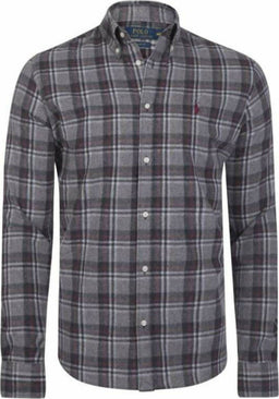 Ralph Lauren Camicia Uomo Quadri Grigia Rossa Flanella Regular Fit
