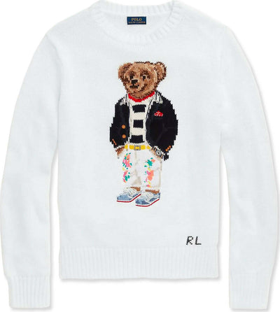 Ralph Lauren Maglione Donna Polo Bear Bianco Girocollo Pullover Maniche Lunghe Polsini E Orlo A Coste Orsetto Moda/Donna/Abbigliamento/Maglioni e cardigan/Maglioni Euforia - Bronte, Commerciovirtuoso.it
