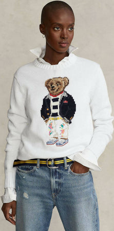 Ralph Lauren Maglione Donna Polo Bear Bianco Girocollo Pullover Maniche Lunghe Polsini E Orlo A Coste Orsetto Moda/Donna/Abbigliamento/Maglioni e cardigan/Maglioni Euforia - Bronte, Commerciovirtuoso.it