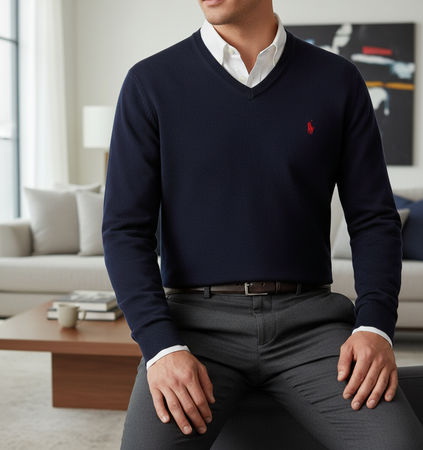 Ralph Lauren Maglione Uomo Scollo A V Slim Fit 100% Cotone Pullover Classico Logo Cavallino Ricamato