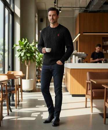 Ralph Lauren Pullover Trecce Uomo Cotone Tinta Unita Maglione Invernale Girocollo Classico Fashion Pony Ricamato Logo