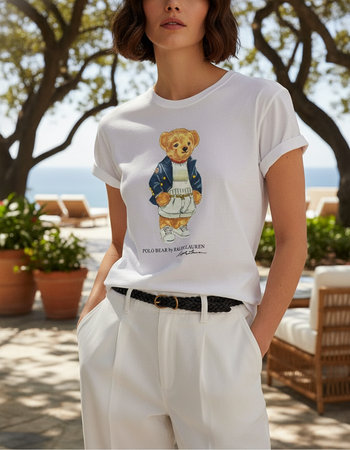 Ralph Lauren T-shirt Donna Polo Bear Maglia Girocollo Stampa Orsetto