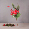Rametto natalizio con bacche rosse e foglie decorative h 26,5 cm