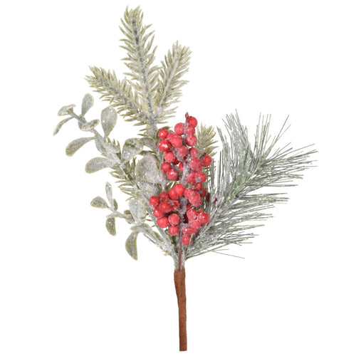 Ramo decorativo natalizio con bacche rosse decorazione ambienti h 24 cm