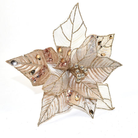 Ramo decorativo natalizio "Fiore Beige" con petali in tessuto da 47 cm