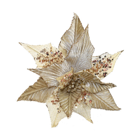 Ramo decorativo natalizio "Fiore Beige" con petali in velluto da 48 cm