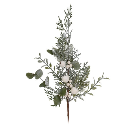 Ramo decorativo natalizio pino con bacche bianche decorazione ambienti h 60 cm