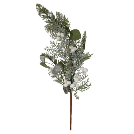 Ramo decorativo natalizio pino con bacche bianche decorazione ambienti h 60 cm