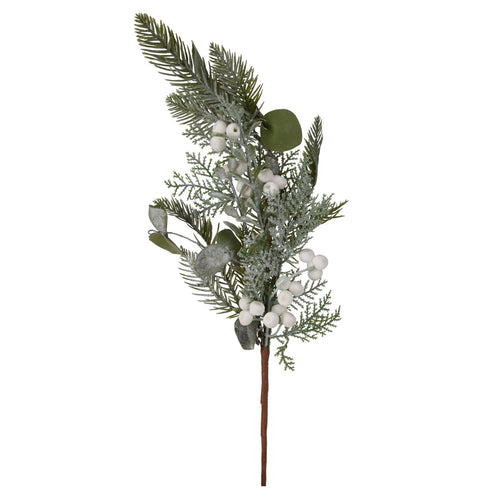 Ramo decorativo natalizio pino con bacche bianche decorazione ambienti h 60 cm