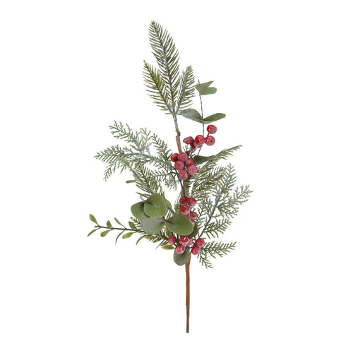 Ramo decorativo natalizio pino con bacche rosse decorazione ambienti h 60 cm