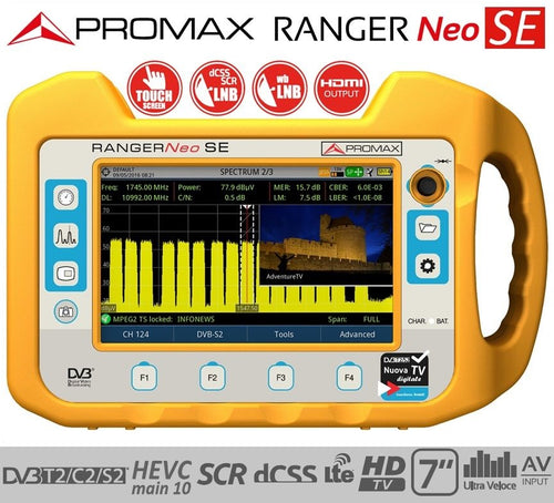Misuratore di campo combo PROMAX RANGER NEO SE DVB-S2/DVB-T2 H.265 HEVC 10Bit SCR dCSS Multistream