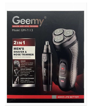 Rasoio A Batteria Elettrico + Rifinitore Per Naso Orecchie Trimmer 2in1 Gm-7113