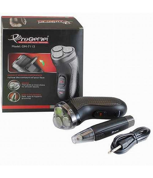 Rasoio A Batteria Elettrico + Rifinitore Per Naso Orecchie Trimmer 2in1 Gm-7113
