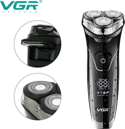 Rasoio-A-Triple-Testine-Rotanti-Trimmer-Barba-Cordless-Impermeabile-Display-V318