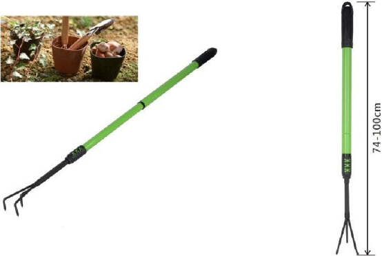 Rastrello-A-3-Denti-Con-Manico-Allungabile-Attrezzo-Per-Giardino-74-100cm-90071